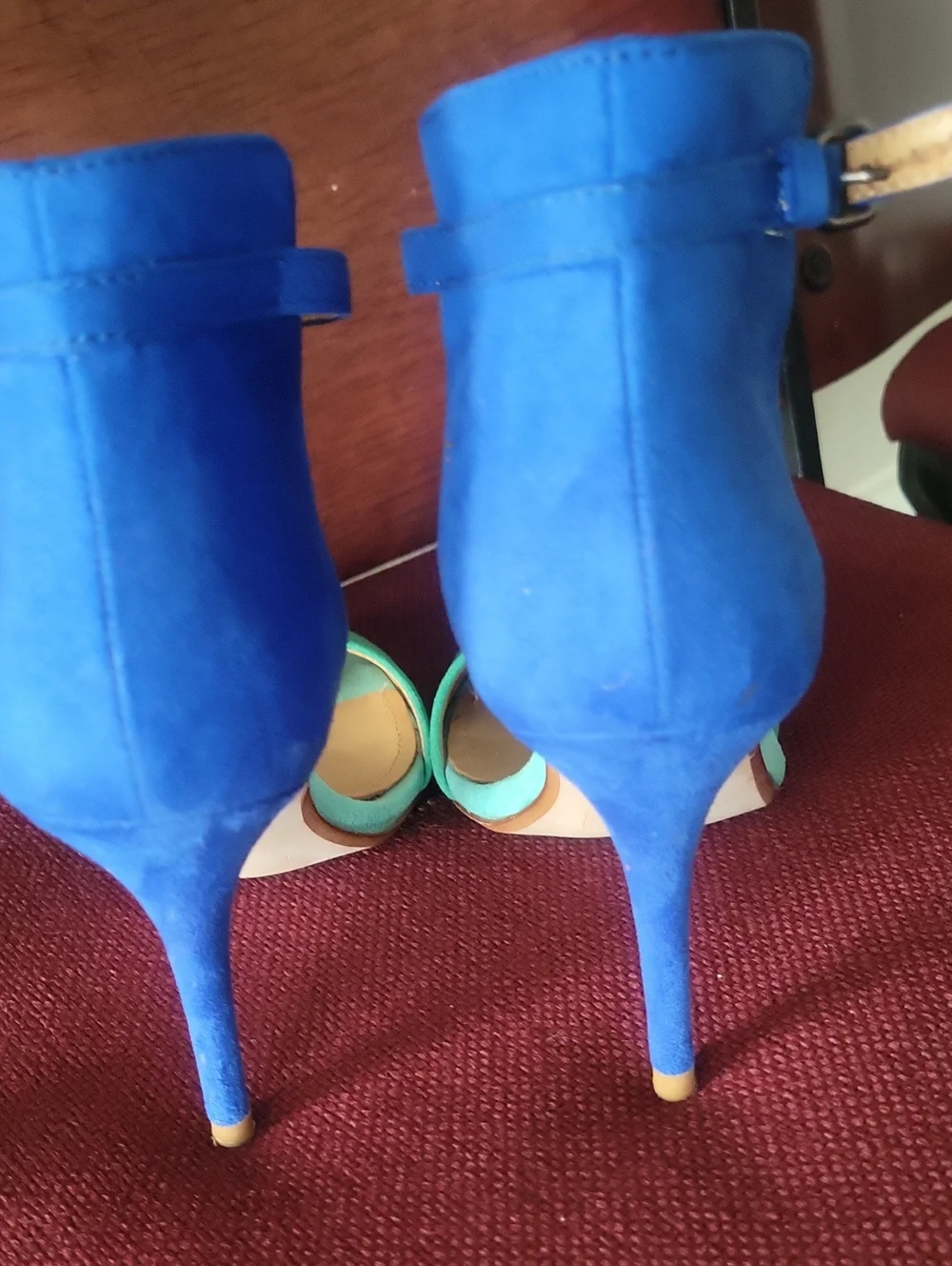 NEW Zara Colorblock Suede Ankle Strap Stiletto High Heels Sandals Blue  37 6.5